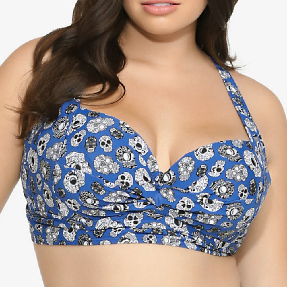 SKULL PRINT NATURAL SUPPORT BIKINI TOP